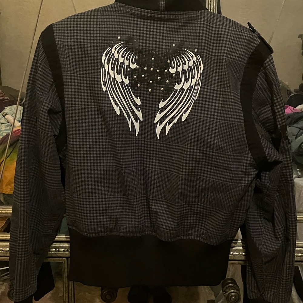 Raw Blue plaid Jacket with Embroidery and sick detail work